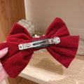 New Pearl Flannel Red Black Big Hair Barrettes Bow Knot Fashion Accessories Hairpin Korean Luxury Spring Clip